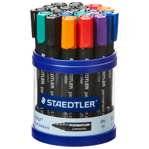 Staedtler Permanent Markers 352 Bullet Tip - Assorted Colours - Cup of 19